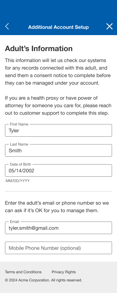 Adult information form for household linking